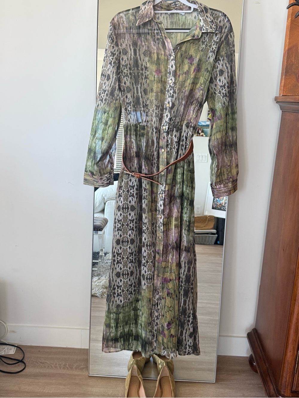 Zara Green and Olive Printed Belted Dress